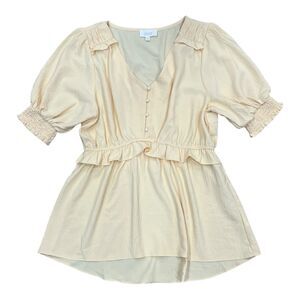 Oddy Yellow Smock Sleeve Ruffle Crepe Blouse L